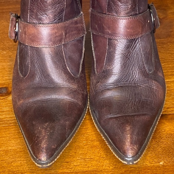 Vintage Desmo 90s classic brown weathered western leather boots bootie size US 7 - Picture 10 of 15